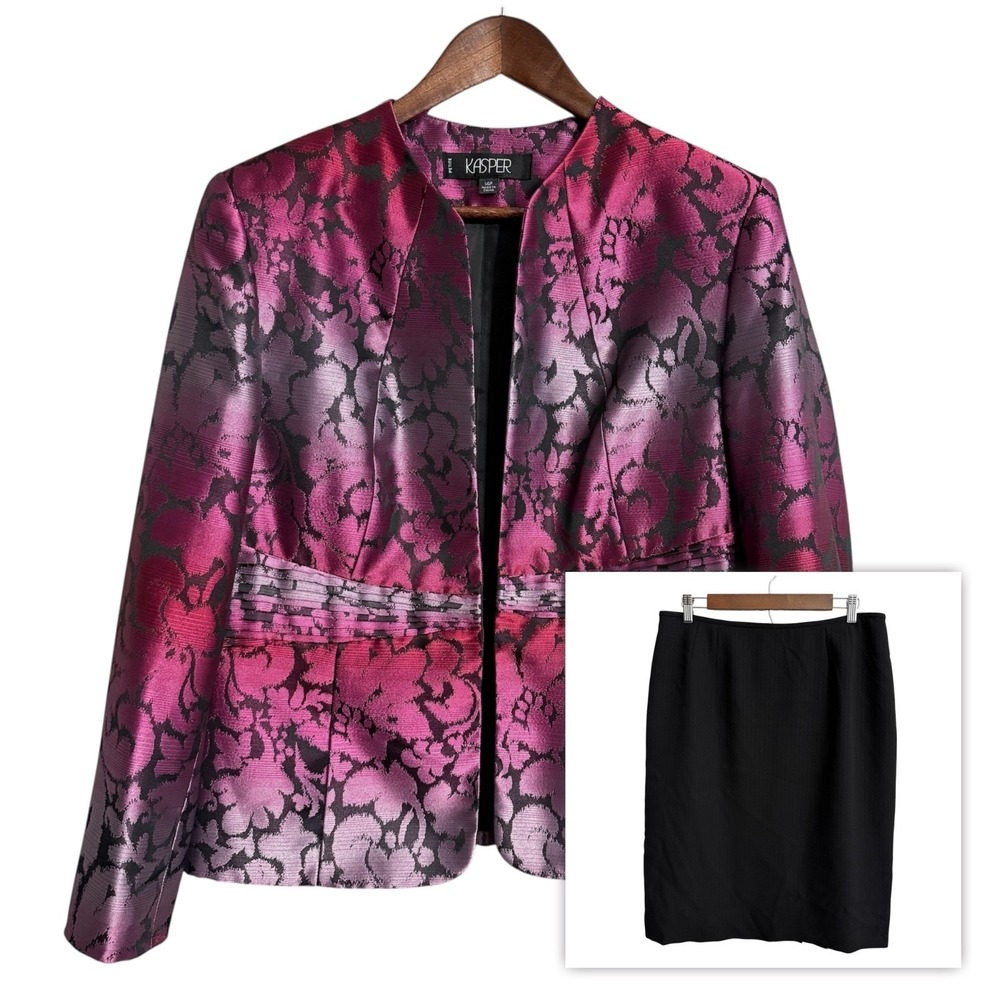 Kasper skirt suit set blazer women's 14P petite floral textured mix match career